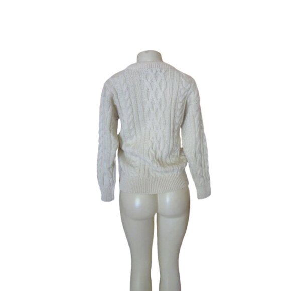 Woolovers Cable Knit 100% Wool Chunky Cream Sweater XS - Picture 8 of 8